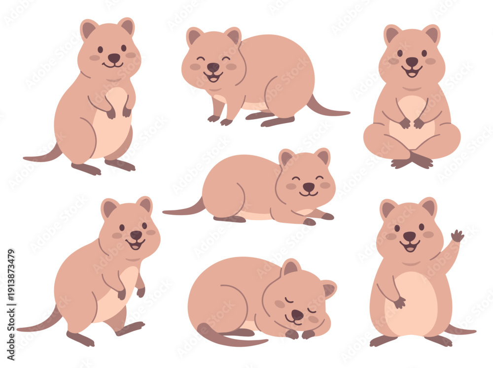 Obraz premium Collection of cute quokka emoticon illustrations.