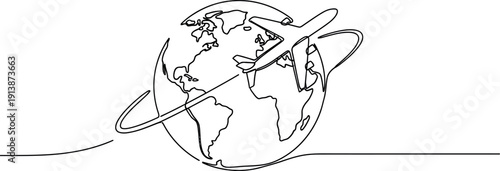 Airplane flying around the globe, travel concept