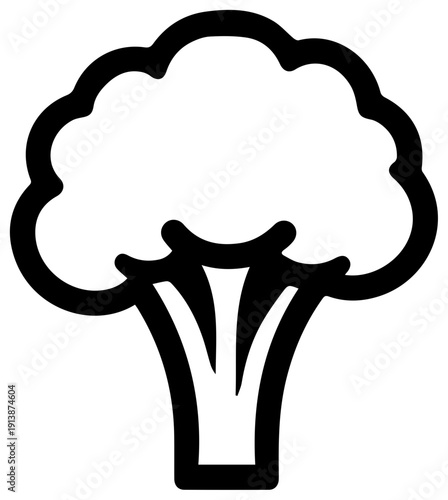 Minimalist black line icon of broccoli floret on white background for food and health concepts