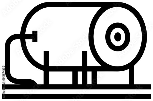 Minimalist black line icon of centrifugal honey extractor on white background for agriculture and food processing