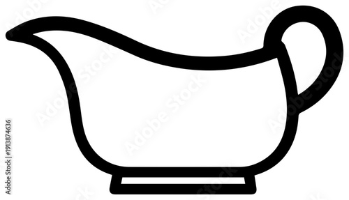 A minimalist black line icon of a ceramic gravy boat on a white background for culinary or dining concepts