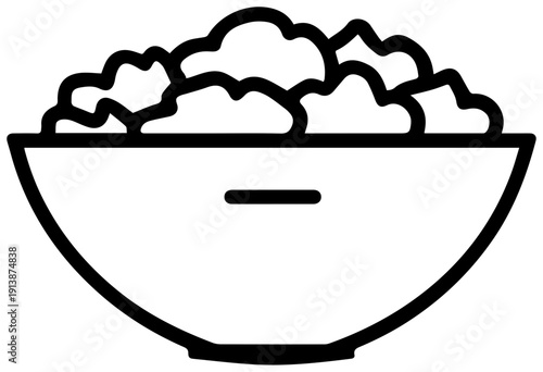 Simple black line icon of a fresh mixed green salad in a bowl minimalist design healthy eating illustration