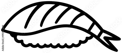 Minimalist black line icon of nigiri sushi with simple design and white background for food and culinary concepts