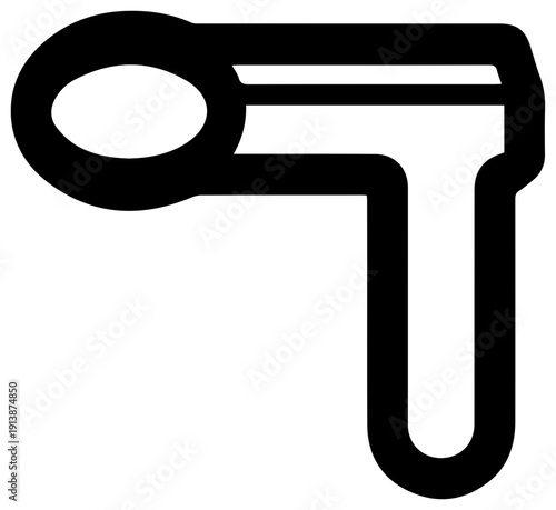 Minimalist black line icon of a one handed jar opener on white background for kitchen utensils and cooking