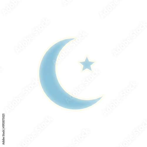 Crescent moon and star shining brightly in night sky