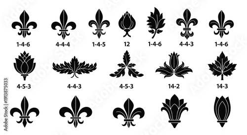 Fleur De Lis Heraldic Lily Vector Icon Set With Classic French Emblem Silhouettes For Branding And Design