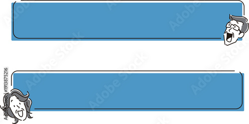笑顔のシニア女性と男性の顔と吹き出しのシンプルな手書き風イラスト素材セット