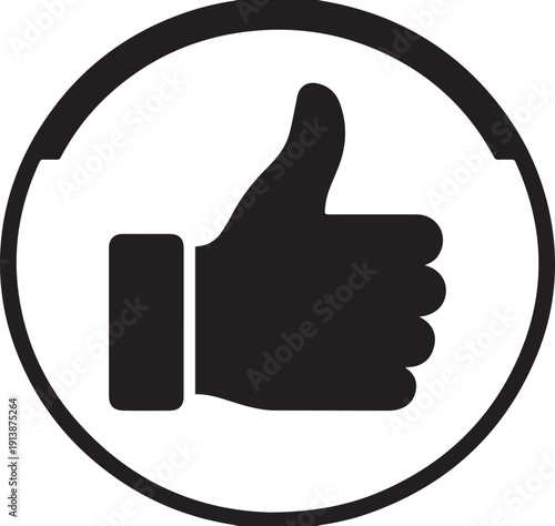 Thumbs up hand silhouette icon inside circular border representing approval agreement positive feedback and endorsement concept