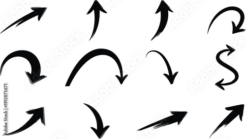 A collection of black arrows on a white background for navigation and direction