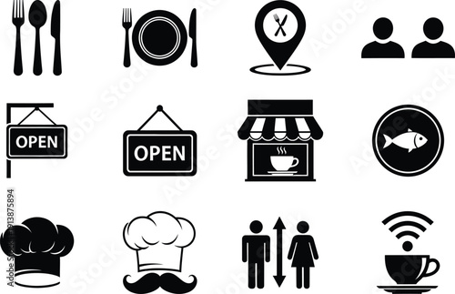 Collection of restaurant and business related icons
