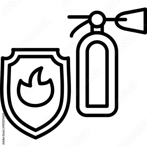 Fire extinguisher and shield with flame Icon