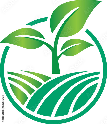 Green Eco Agriculture with Leaf Farm Fields Sustainability Concept