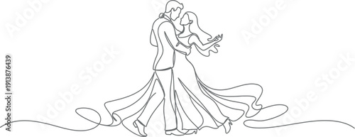 One Line Drawing of Romantic Couple Dancing Together