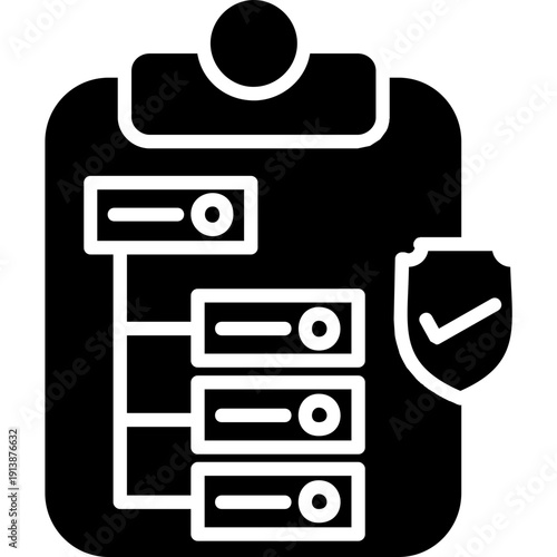Clipboard with checklist, shield and drawers Icon