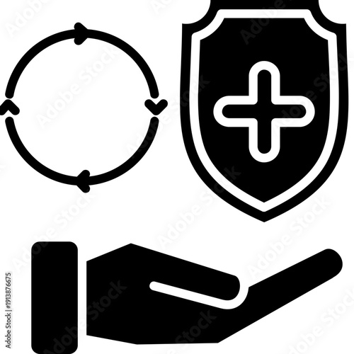 Hand with medical shield and cross Icon