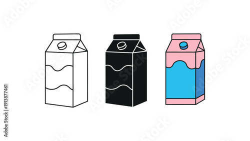 Milk carton vector illustrations in various styles and colors