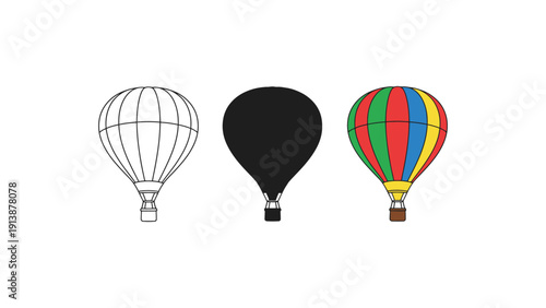 Hot air balloon vector illustrations in various styles and colors