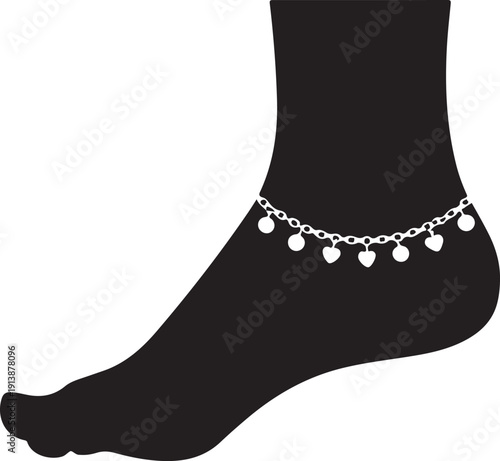 Quadro su tela Chic Silver Ankle Bracelet with Heart Charms on Silhouette Foot