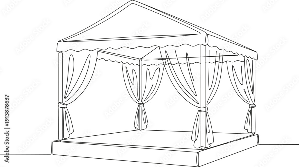 Obraz premium Minimalist continuous line drawing of a stage with elegant draped curtains and a raised platform, rendered in a clean, artistic, and simple graphic style.