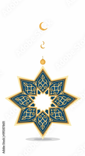 Islamic Geometric Pattern with Crescent Moon.