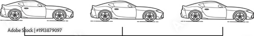 Three cars design in a line on tranparent background