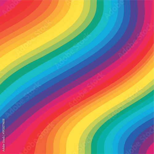 Abstract rainbow background with vibrant curved stripes in various vivid colors for design