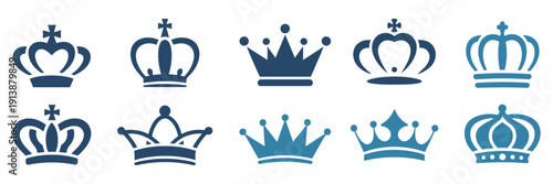 Royal Crown and Tiara Icon Set, Luxury Monarchy Vector Collection