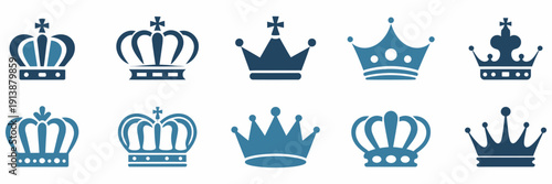 Royal King and Queen Crown Collection - Luxury Vector Graphic Set Featuring Regal Tiara and Diadem Symbols for Monarchy-Inspired Design