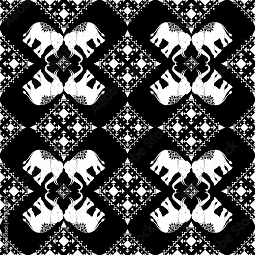 Thai elephant border, ethnic pattern, ornament, Thai traditional style, illustration design for background,carpet,wrapping, textile, silk, fabric,trousers