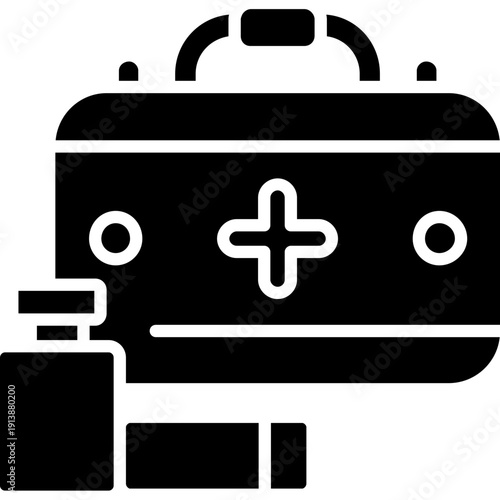 Medical kit with bottle and supplies Icon