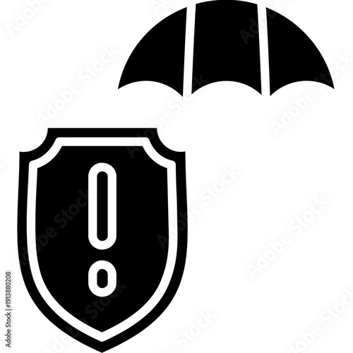 Shield with exclamation mark and umbrella Icon