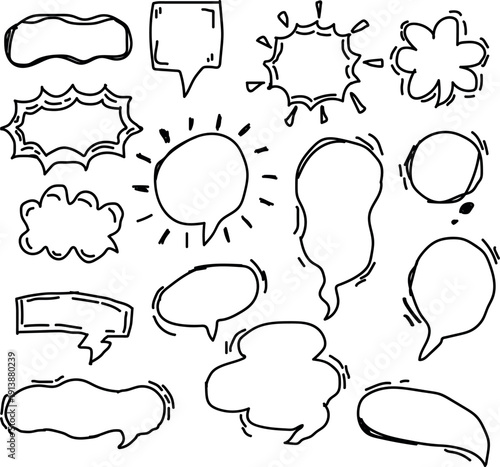 Collection of hand drawn speech bubbles and thought clouds