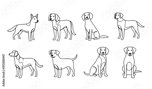 
Minimal Hand Drawn Dog Breeds Doodle Outline Set in Artistic Ink Sketch Vector Style