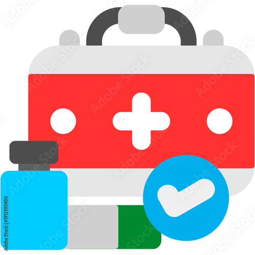 Medical kit with bottle and checkmark Icon