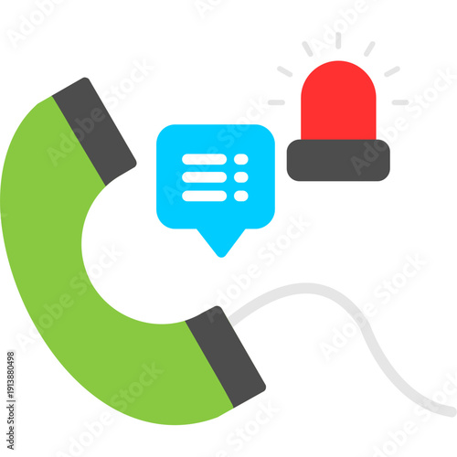 Telephone handset with chat bubble and siren Icon