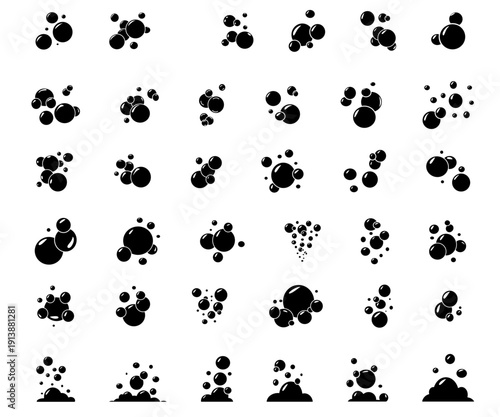 Soap Bubbles isolated bubbles silhouettes icon set soap foam fizzy drink oxygen bubble pictogram