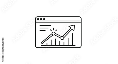 Browser window displaying a line graph with an upward trend illustrating business growth and increasing statistics, Generative AI.