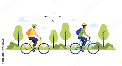 Weekend Cycling Activity in a Peaceful Nature Park
