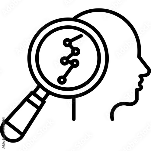 Head silhouette with magnifying glass and nodes Icon
