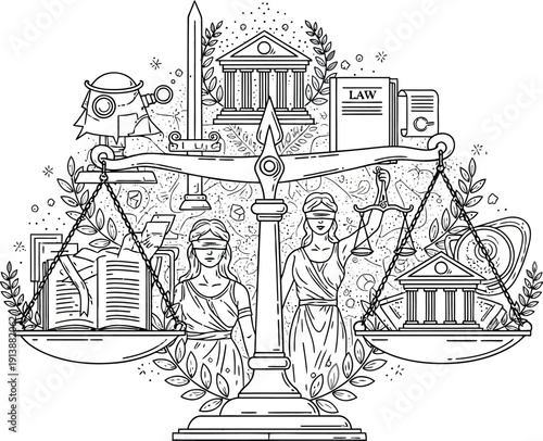 Justice Scale with Law and Order Elements