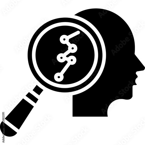 Head silhouette with magnifying glass and nodes Icon