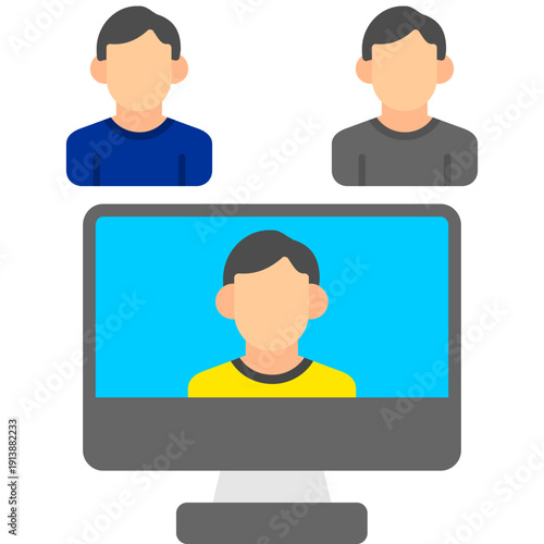 Person on computer screen with participants Icon