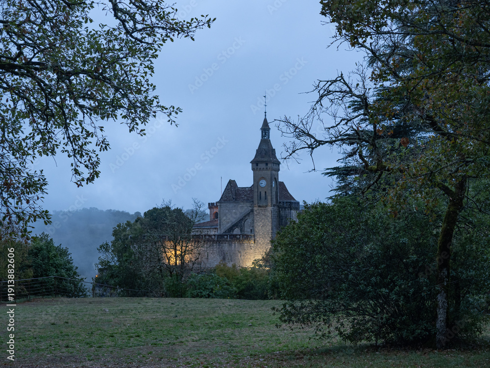 Fototapeta premium The village of Rocamadour, in the Lot department, Occitanie region, Dordogne Valley. A medieval pilgrimage village with a sanctuary, basilica, and several chapels.