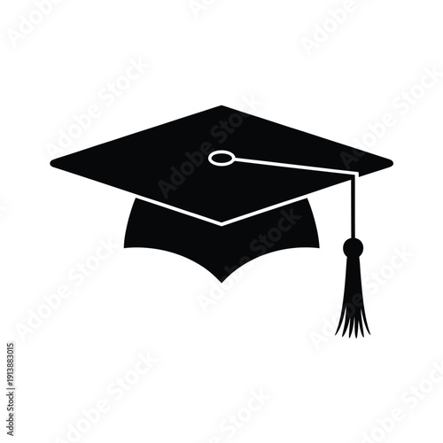 A simple black silhouette of a graduation cap with a tassel
