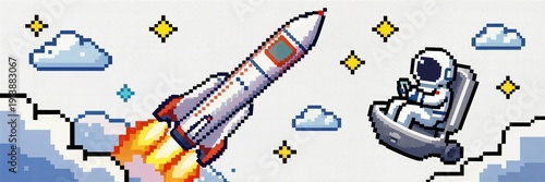 Space exploration pixel illustration