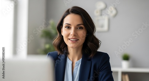 Young Woman in a Blue Suit at a Desk with Laptop Free Download Young Woman in a Blue Suit at a Desk with Laptop - GFXLoad