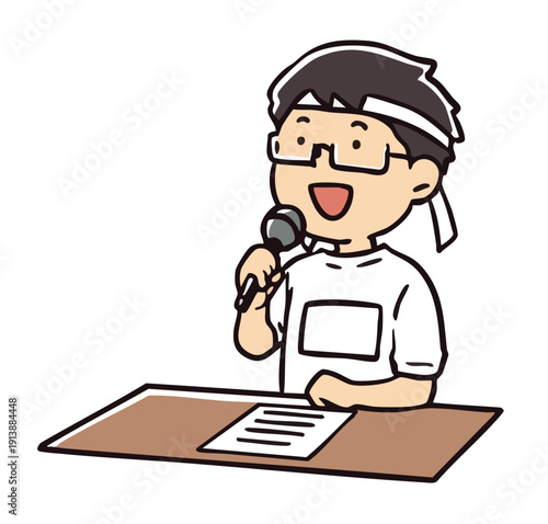 運動会で実況アナウンスをする男の子_カラー