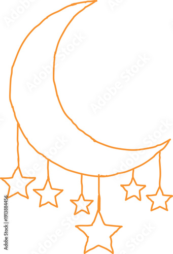 Dreamy crescent moon with stars mobile
