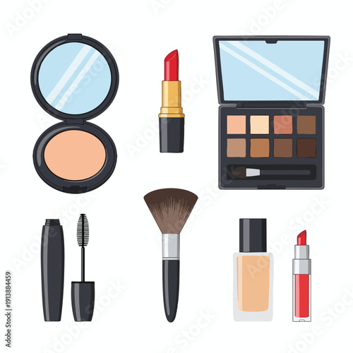 Beauty Makeup Products Set with Brush Lipstick Compact Powder and Eyeshadow Palette