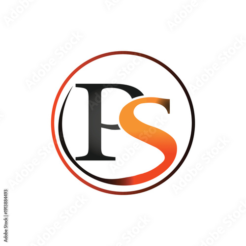Modern PS letter logo design template with circular gradient frame